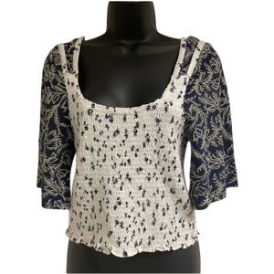 Free People Floral Print Short Sleeve Boho Top _ NWOT